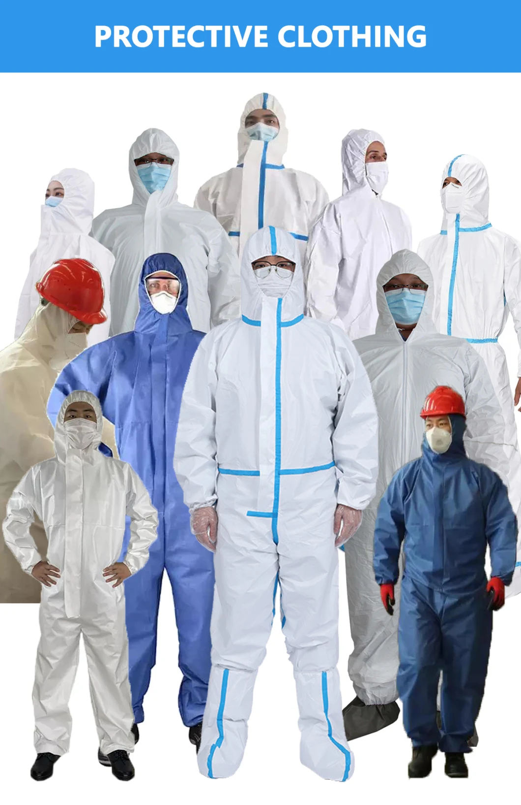 Type 4/5/6 SMS/Nonwoven/Sf/PP/PE/Microporous Disposable Safety Work Wear Clothes Medical Industrial Chemical Protective Clothing Coverall