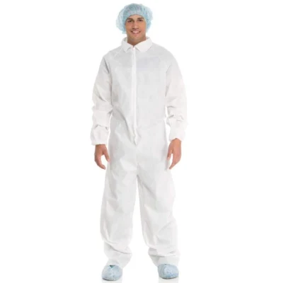 ホワイト PPE-Plus 不織布使い捨てダストクリーニングフード付きつなぎ服